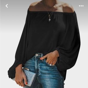 Nordstrom Leith Off-the-Shoulder Black Blouse